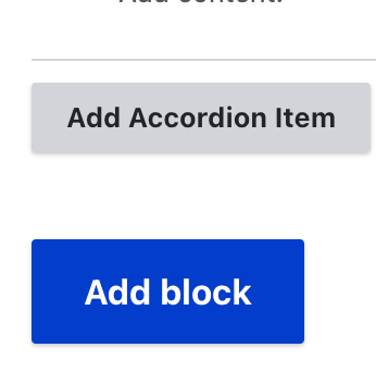 Add Accordion Item button and Add Block button