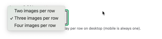 Images per row drop down