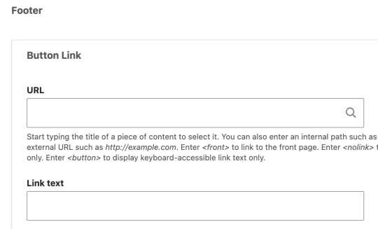 Screenshot to add a button lnk, the url and Link text.