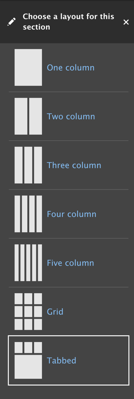 Section with tabbed section highlighted