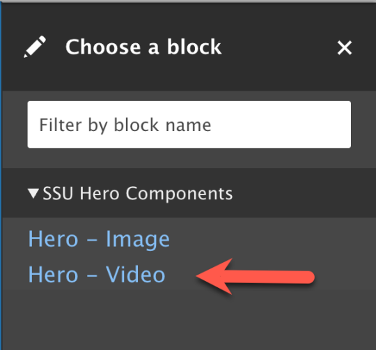 Screenshot of the Video Hero block in the layout builder.