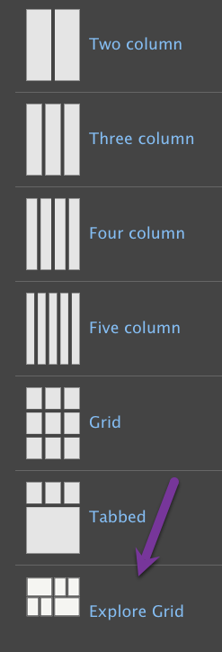 7 Layout sections, an arrow points to Explore Grid